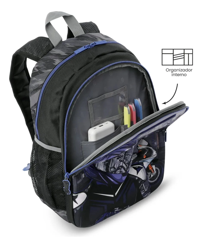 PACK ESCOLAR X3 MORRAL +LONCHERA+MULTIUSO HELMET RACER NEGRO - 4