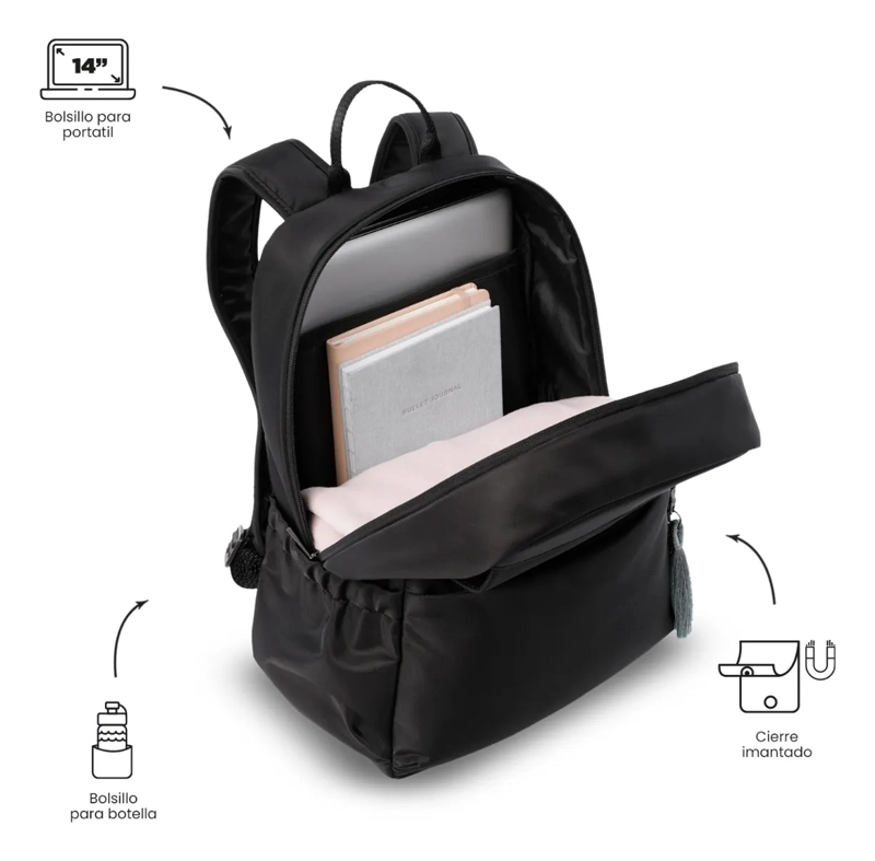 MOCHILA UNIVERSITARIO CORNEANA PORTA PC 14  NEGRO MUJER - 5