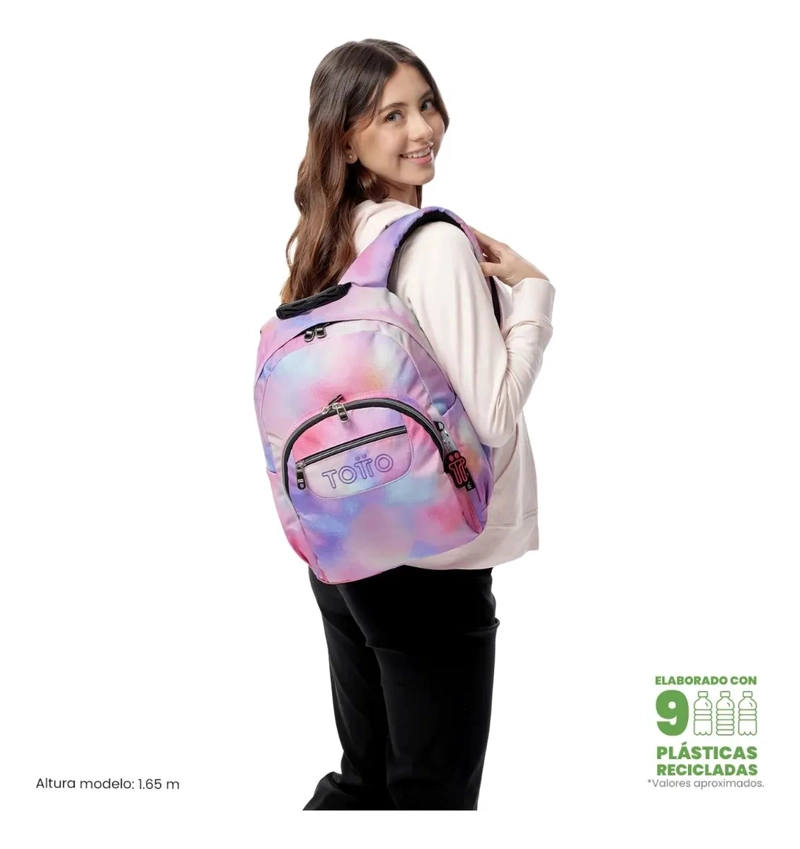 MOCHILA JUVENIL PORTA PC 13  GOMMAS GLITTER ROSADO - 2