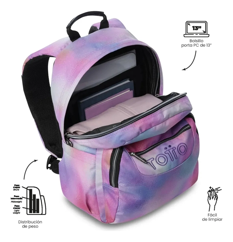 MOCHILA JUVENIL PORTA PC 13  GOMMAS GLITTER ROSADO - 5