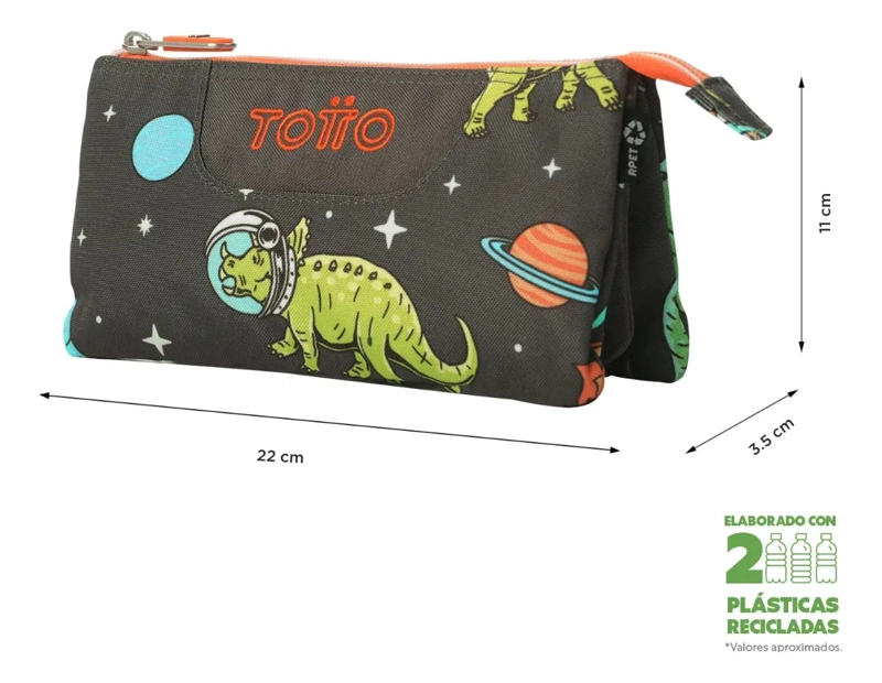 ESTUCHE TOTTO TABLERO DINOSAURIO GRIS - 3