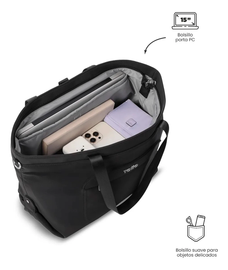 TOTE BAG PARA MUJER MADRID PORTA PC 15  GRANDE NEGRO - 5