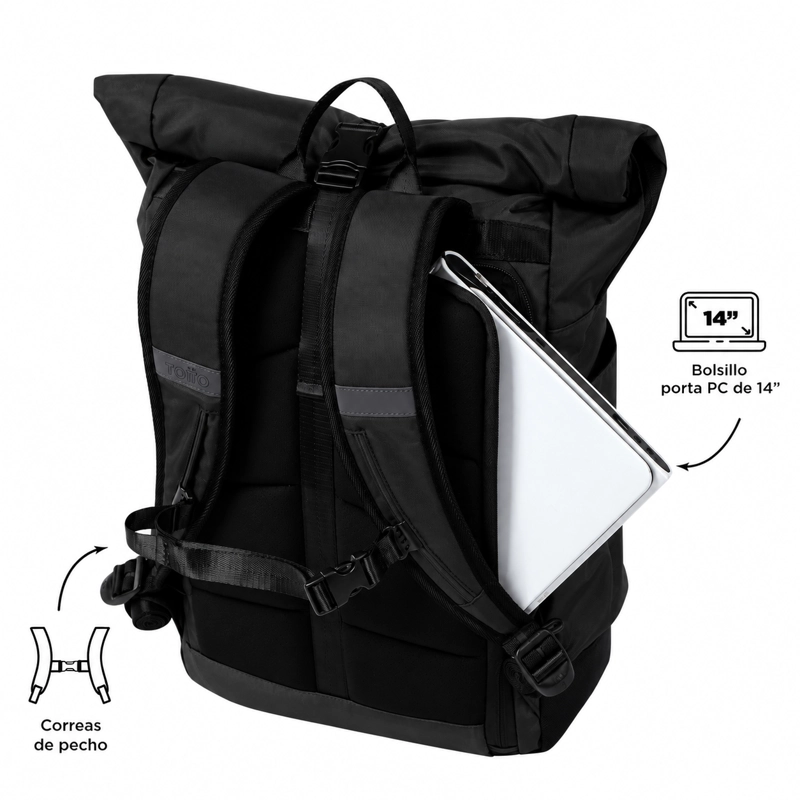 MOCHILA UNIVERSITARIA SPURN 2.0 PORTA PC 14' NEGRO HOMBRE - 4