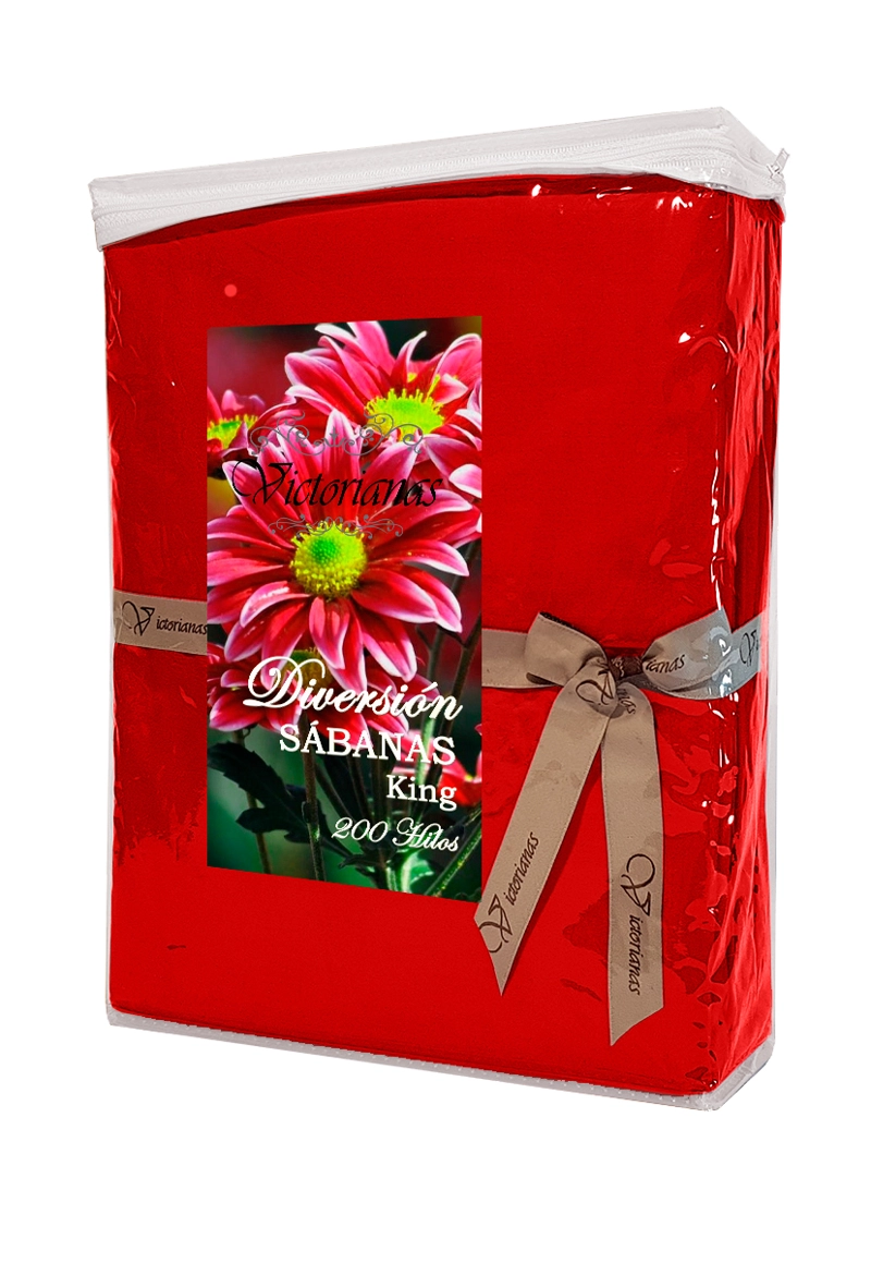 JUEGO DE SABANAS 200 HILOS KING DIVERSION LISO ROJO VICTORIANAS - 3