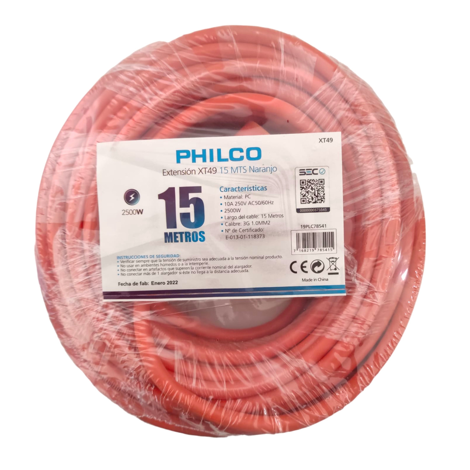 EXTENSION DE CORRIENTE PHILCO XT49 15 MTS NARANJO 15 MTS - 2