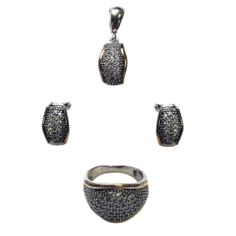 CONJUNTO AROS, DIJE Y ANILLO PLATA, ORO Y PIEDRAS - 1