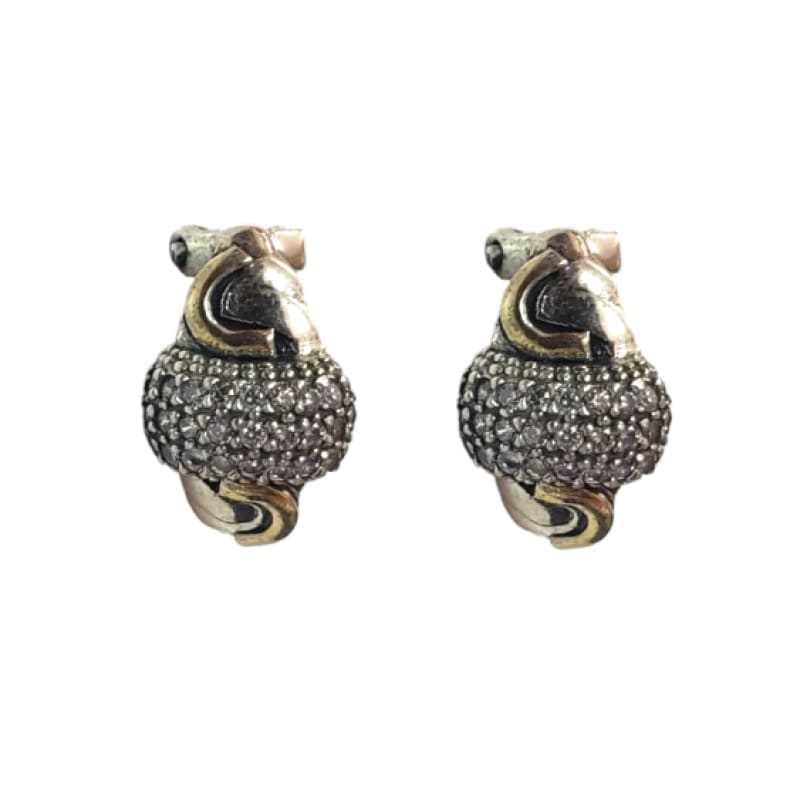 CONJUNTO AROS Y DIJE DE PLATA ENTRELAZADO ORO Y PIEDRAS - 2