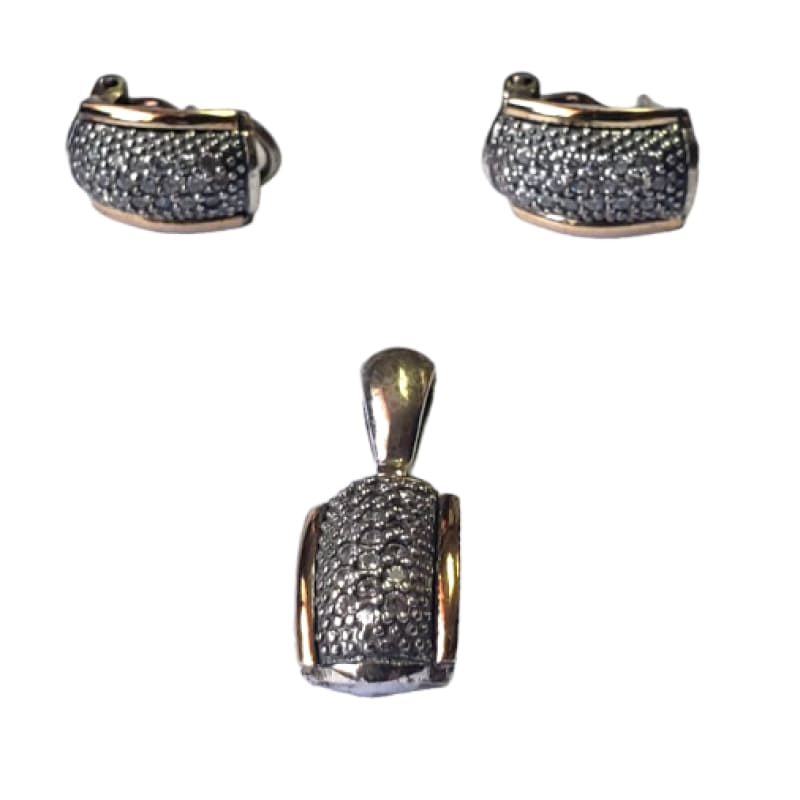 CONJUNTO AROS Y DIJE DE PLATA, ORO Y PIEDRAS - 1