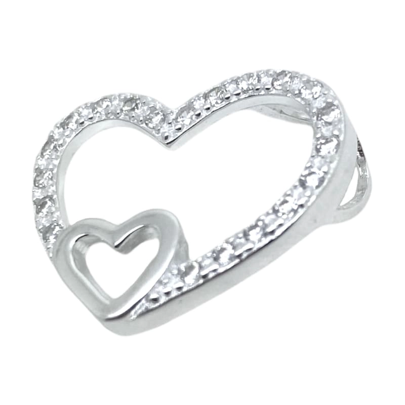 DIJE 2 CORAZONES CON PIEDRAS PLATA ITALIANA 925 - 1