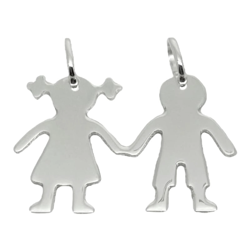 DIJE PLANO PAREJA NIÑOS PLATA ITALIANA 925 - 1