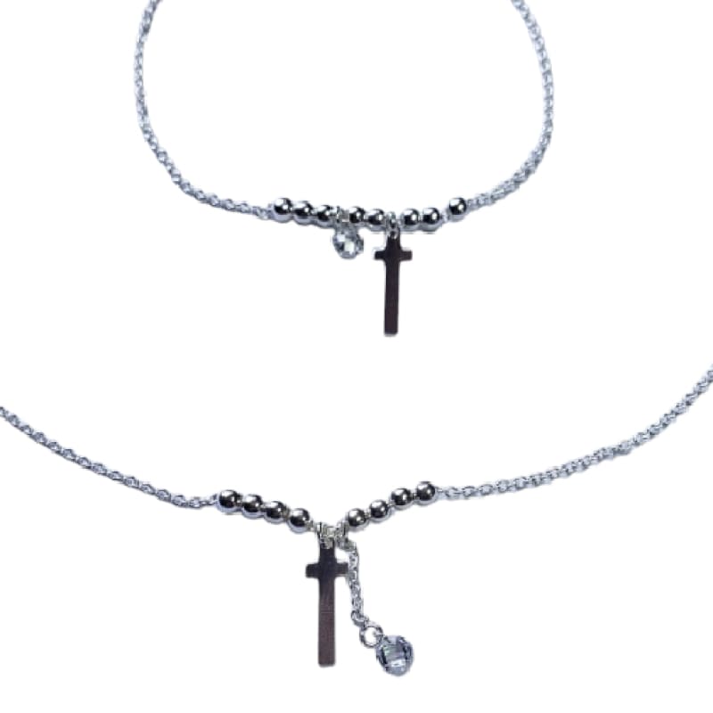 CONJUNTO COLGANTE Y PULSERA CRUZ Y PIEDRA PLATA ITALIANA 925 - 2