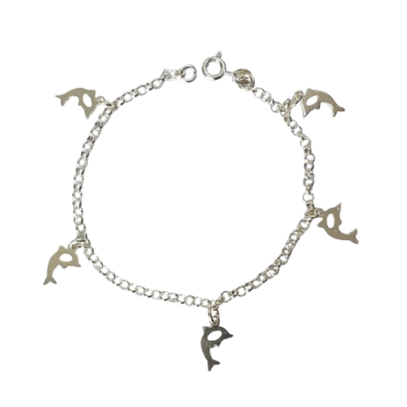 PULSERA 5 DELFINES ABIERTOS 19CM PLATA 925 - 1