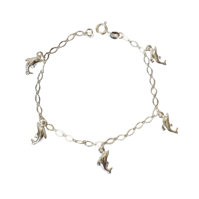 PULSERA 5 DIJES DE DELFINES 19CM PLATA 925 - 1