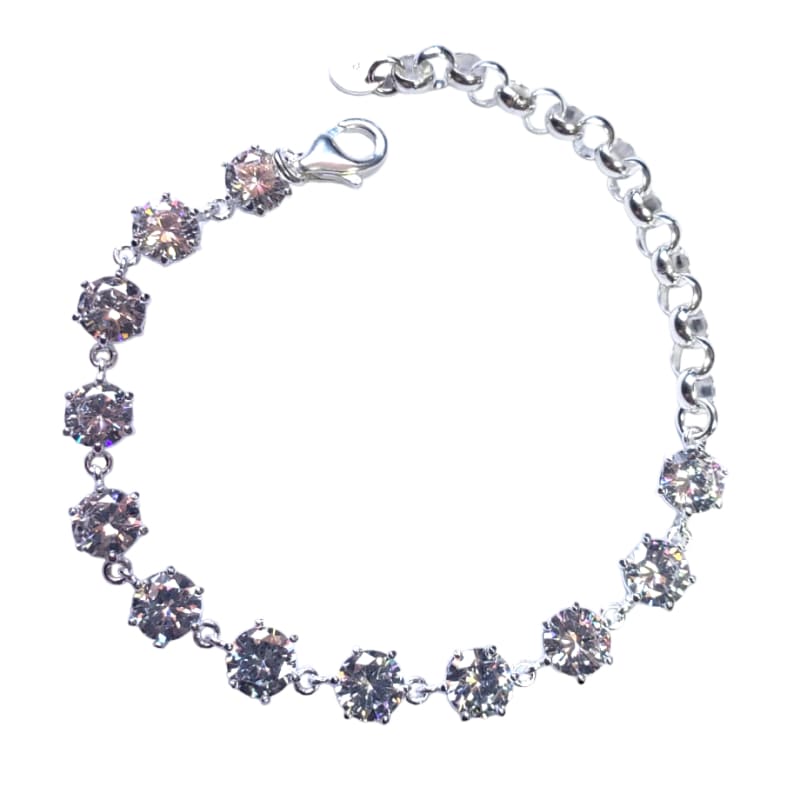 PULSERA CON 12 PIEDRAS BLANCAS ITALIANA 18CM PLATA - 1