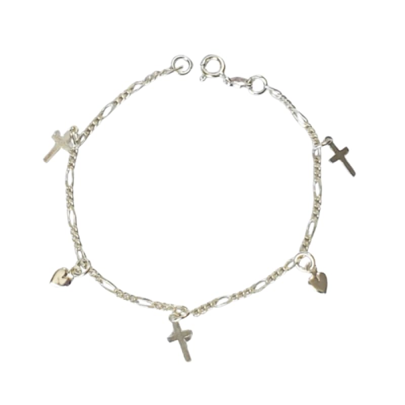 PULSERA CRUZ Y CORAZÓN 19CM PLATA 925 - 1