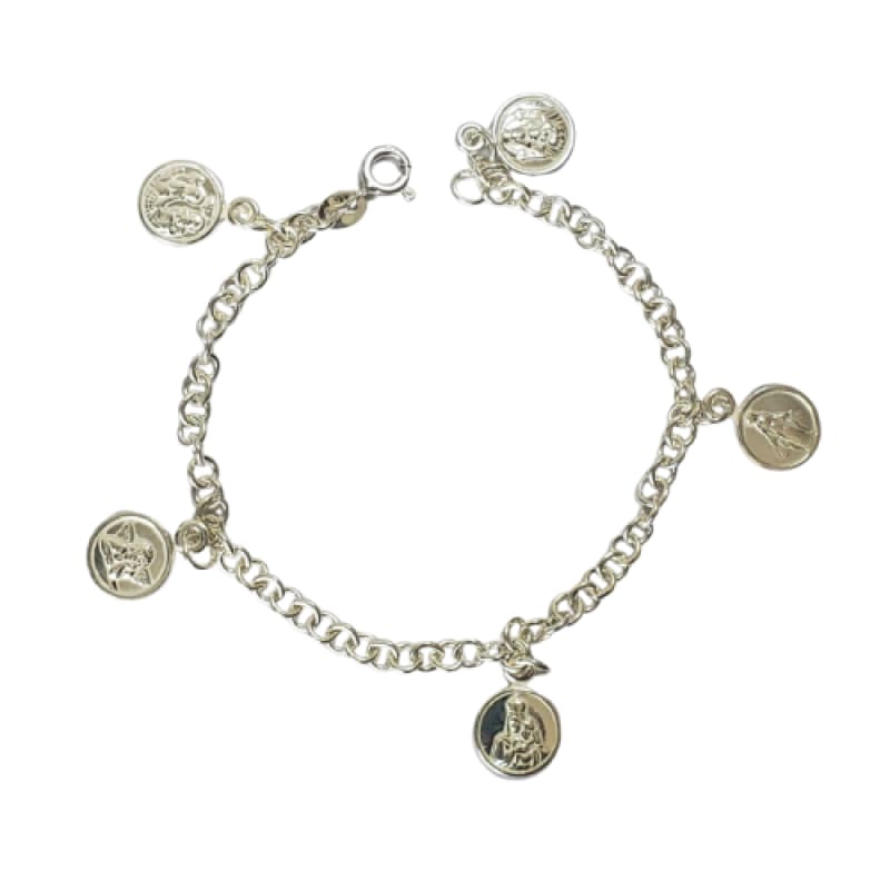 PULSERA GRUESA 5 SANTOS 20CM PLATA 925 - 1