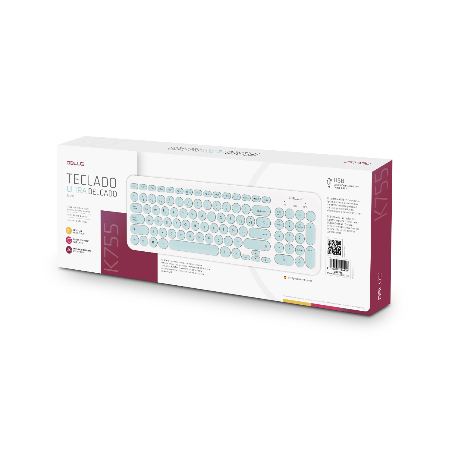 TECLADO WINDOWS DBLUE ULTRA DELGADO PC WHITE/GREEN - 3
