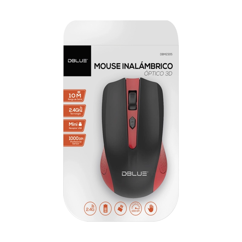 MOUSE INALAMBRICO 2.4 GHZ 1000 DPI USB 4 BOTONES  - RED - 3