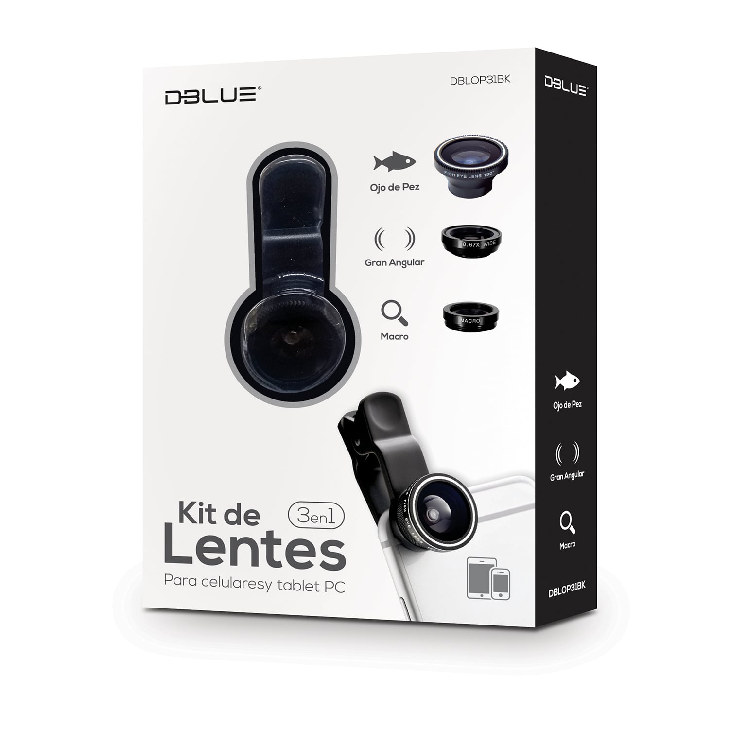 KIT DE LENTES DBLUE 3 EN 1 OJO DE PEZ PARA CAMARA DE CELULAR - 2