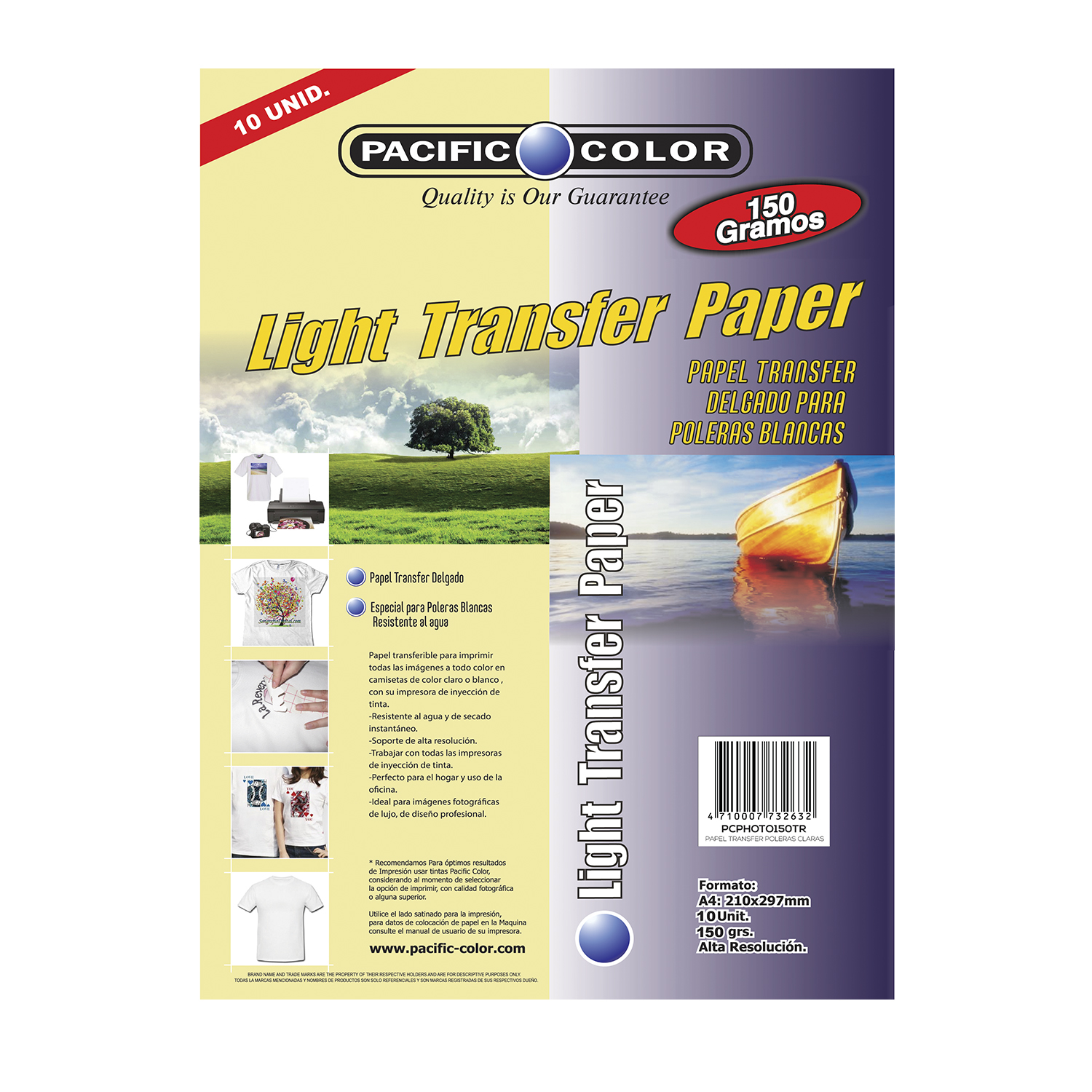 PAPEL TRANSFER PACIFIC COLOR PARA POLERAS CLARAS FORMATO A4 150GR 10 HOJAS - 1