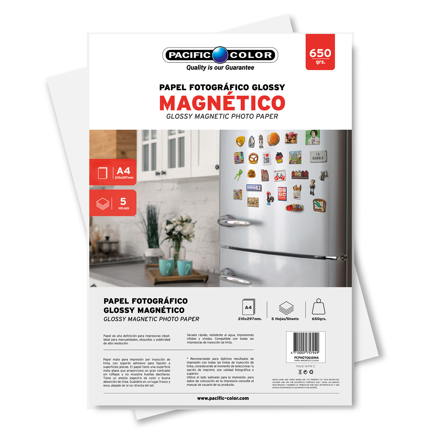 PAPEL FOTOGRAFICO GLOSSY MAGNETICO A4 650GR 5 HOJAS - 1