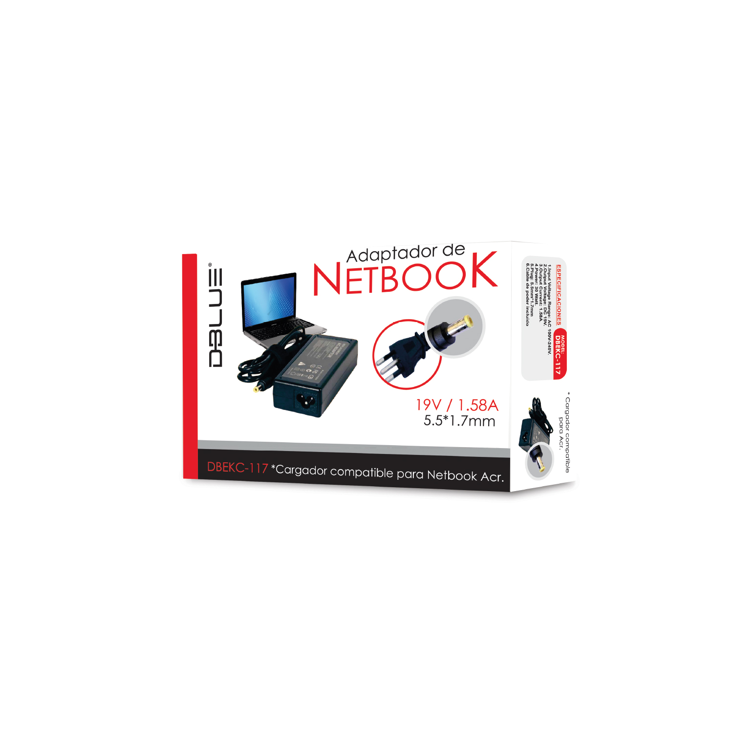 CARGADOR DBLUE NETBOOK 19V/1 58A COMPATIBLE CON ACER  PIN 5.5*1.7 - 2