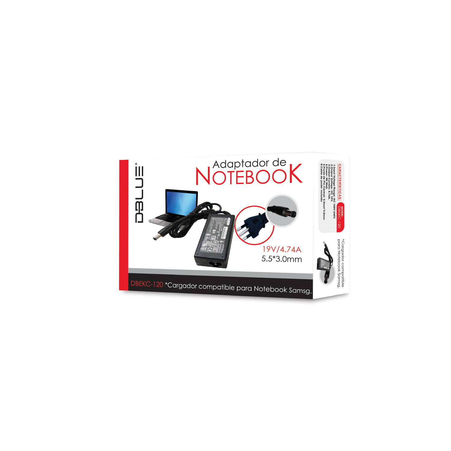 CARGADOR NOTEBOOK DBLUE 19V/4 74A COMPATIBLE CON SAMSUNG PIN 5.5*3.0 - 2
