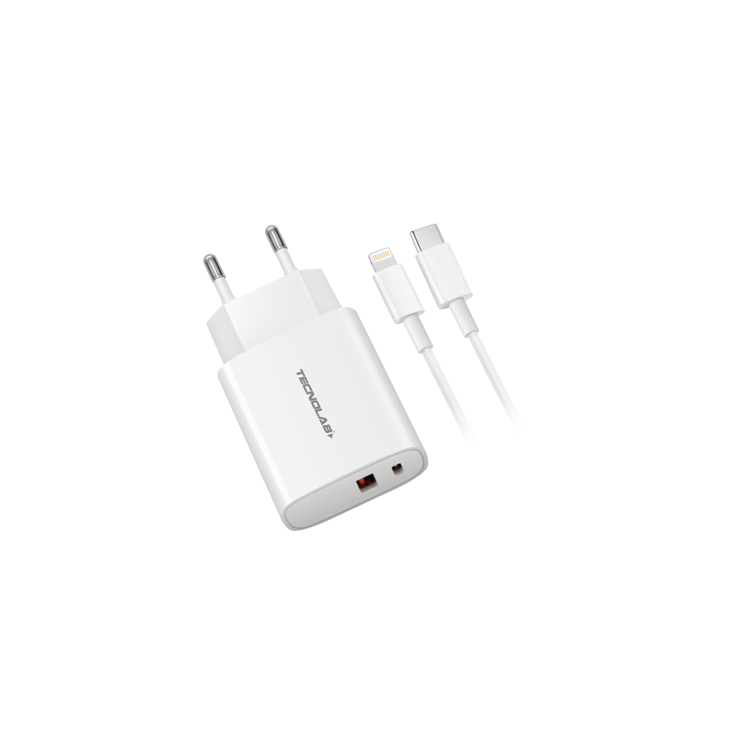 CARGADOR CELULAR QC3.0 + PD CON CABLE USB-C A LIGHTNING - 20W - 1