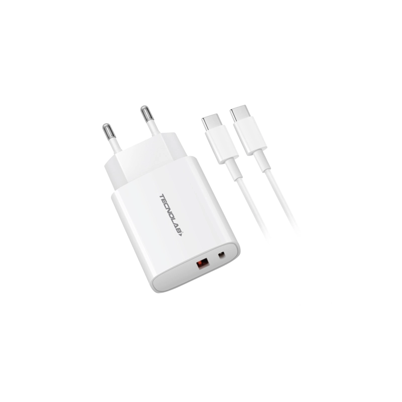 CARGADOR CELULAR QC3.0 + PD CON CABLE USB-C A TIPO C - 20W - 1