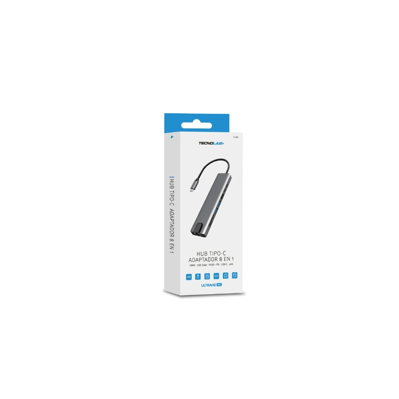 HUB TIPO C - 8 EN 1 - HDMI /USB 3.0X2 /TF /SD /USB-C /PD /RJ45 - 3