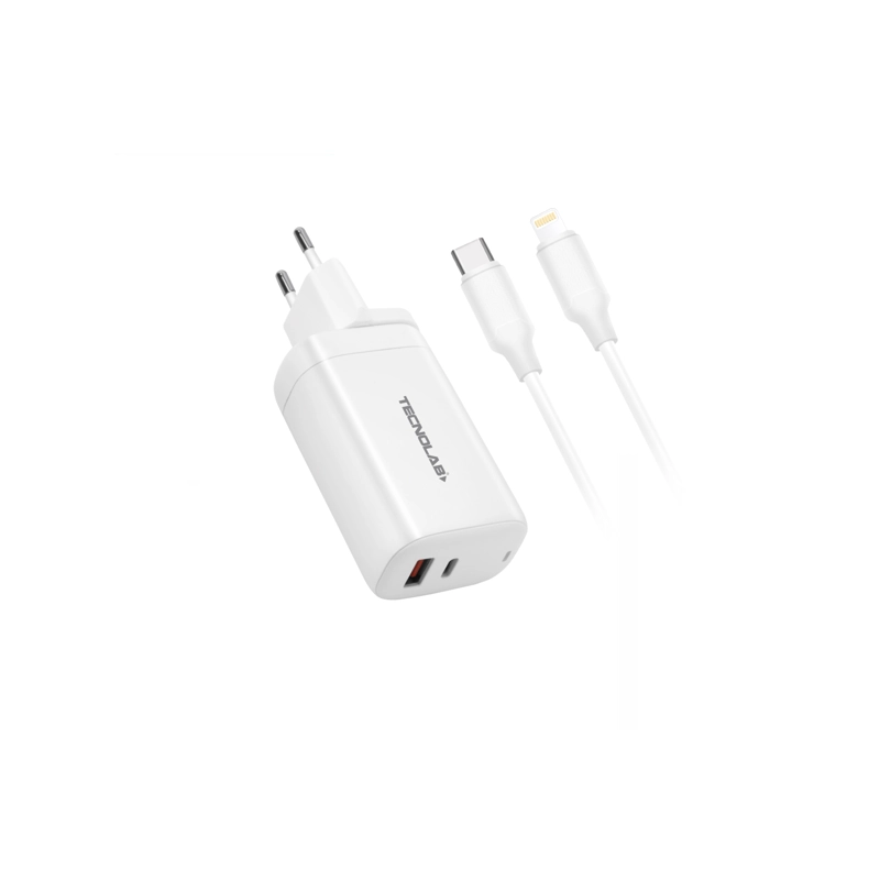 CARGADOR CELULAR QC3.0 + PD - 65W - CON CABLE TIPO C A LIGHTNING - 1