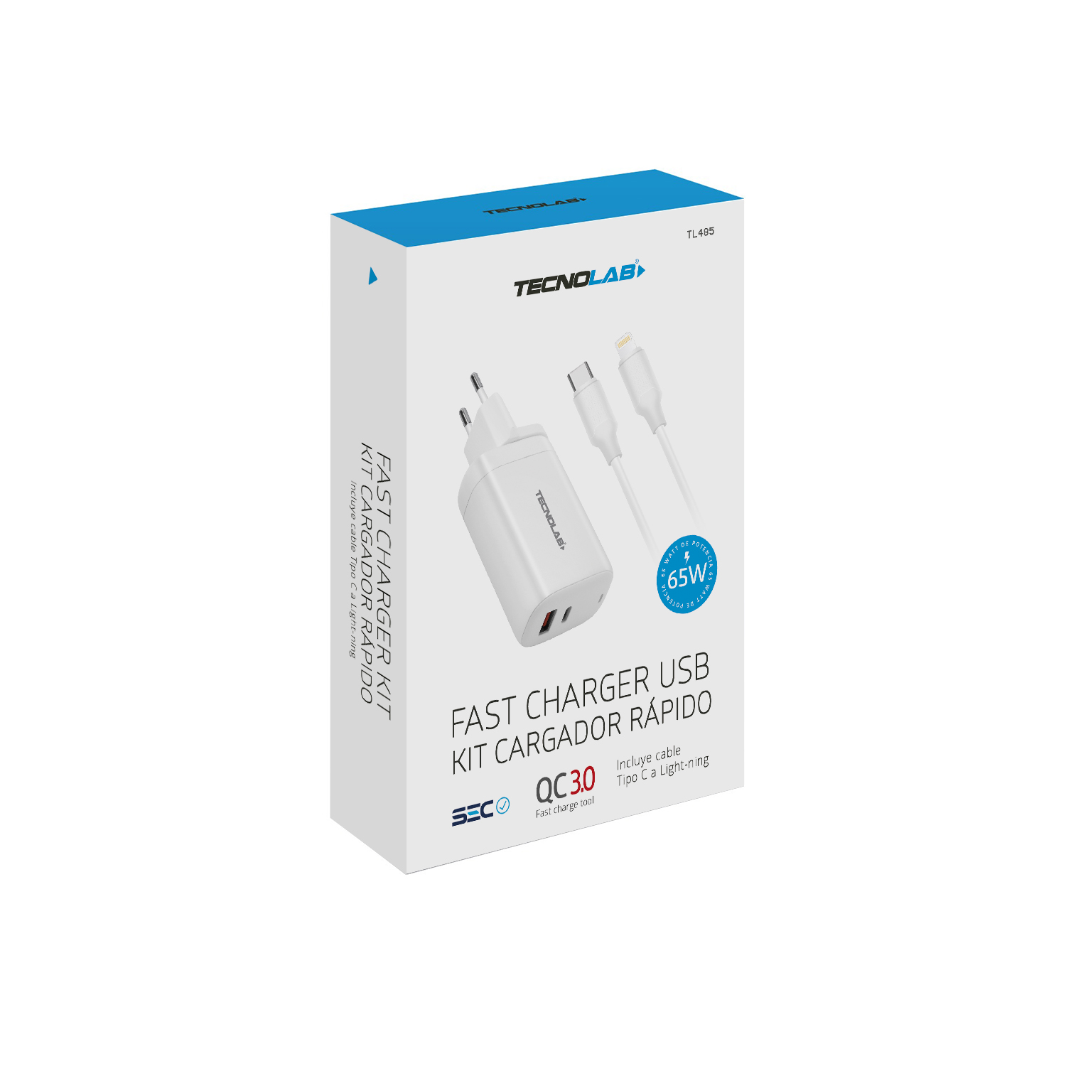 CARGADOR CELULAR QC3.0 + PD - 65W - CON CABLE TIPO C A LIGHTNING - 2