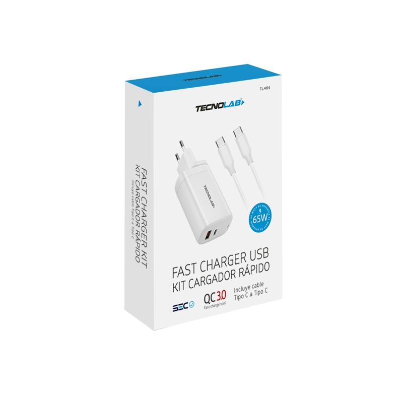 CARGADOR CELULAR QC3.0 + PD - 65W - CON CABLE TIPO C A C - 2