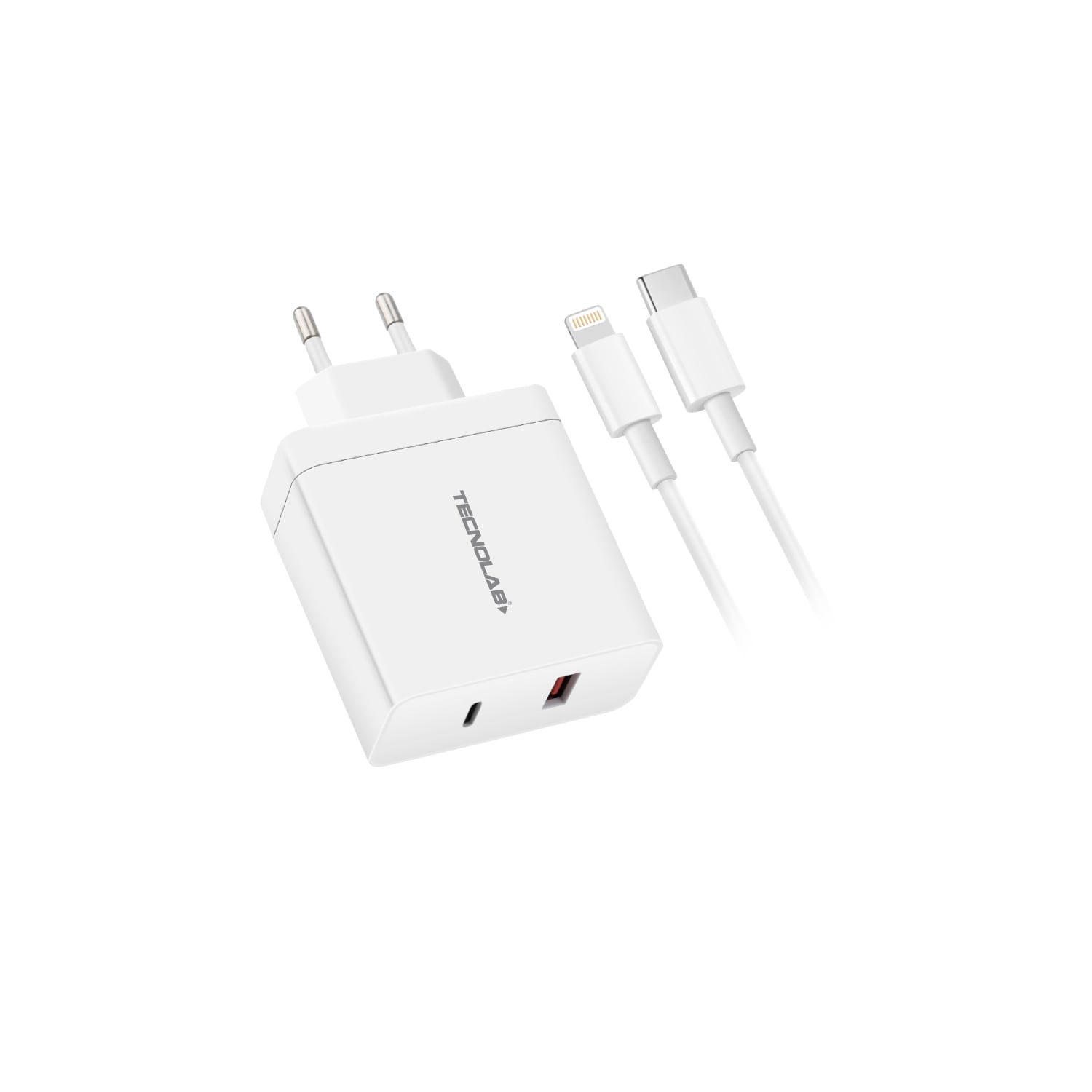 CARGADOR CELULAR QC3.0 + PD CON CABLE USB-C A LIGHTNING - 36W - 1