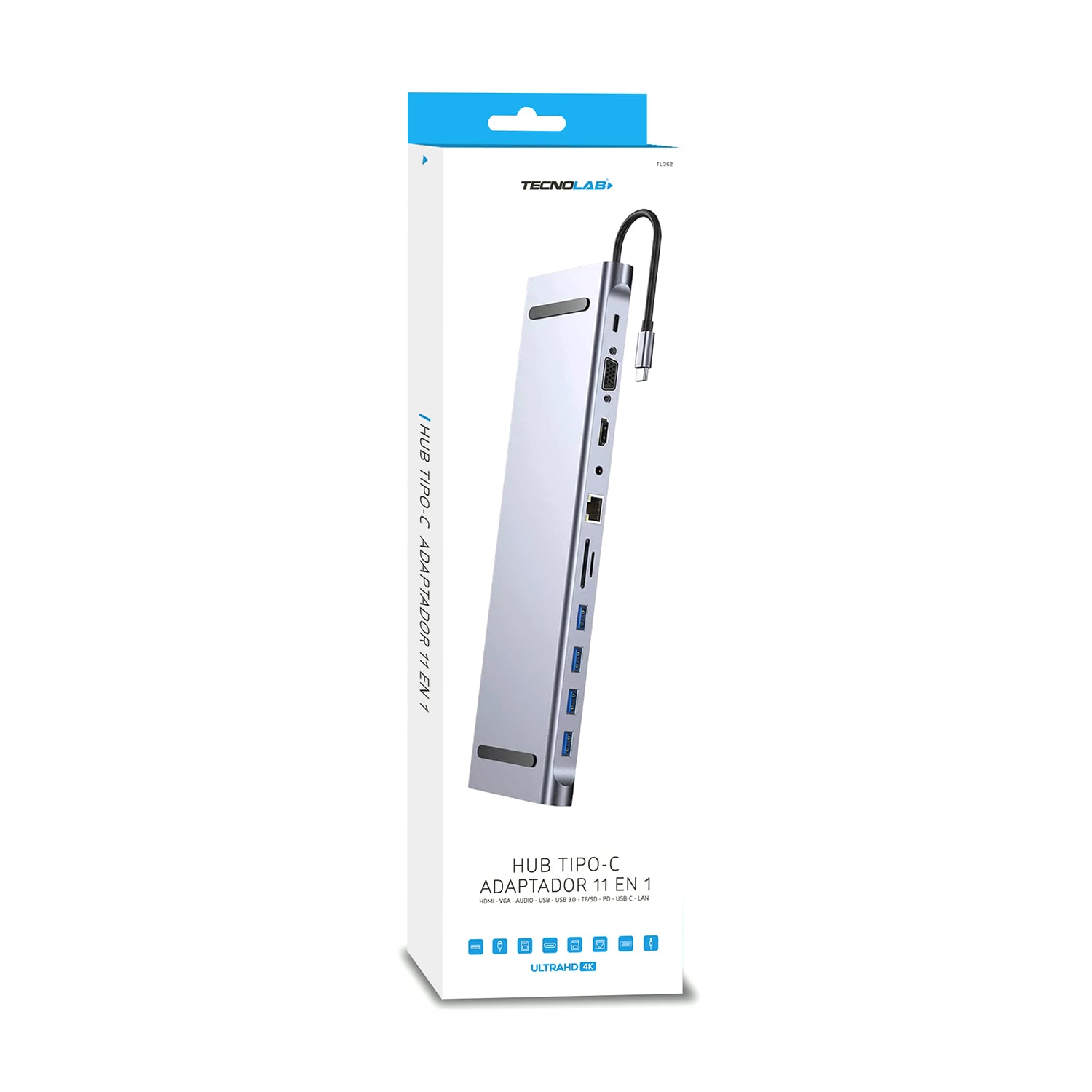 HUB TIPO C - 11 EN 1 - HDMI /VGA /3.5MM/ USB /USB 3.0 /TF /SD /USB-C /PD /RJ45 - 4