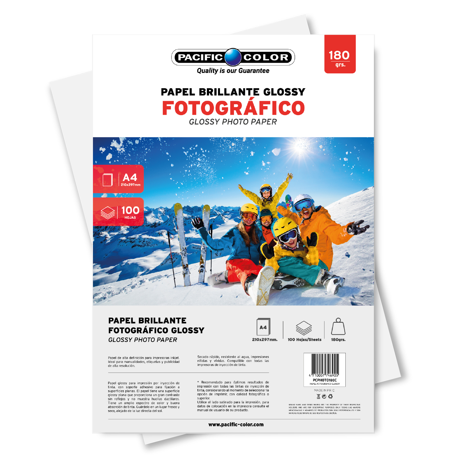 PAPEL GLOSSY PHOTO PAPER PACIFIC COLOR 180GR DE 100 HOJAS - 1