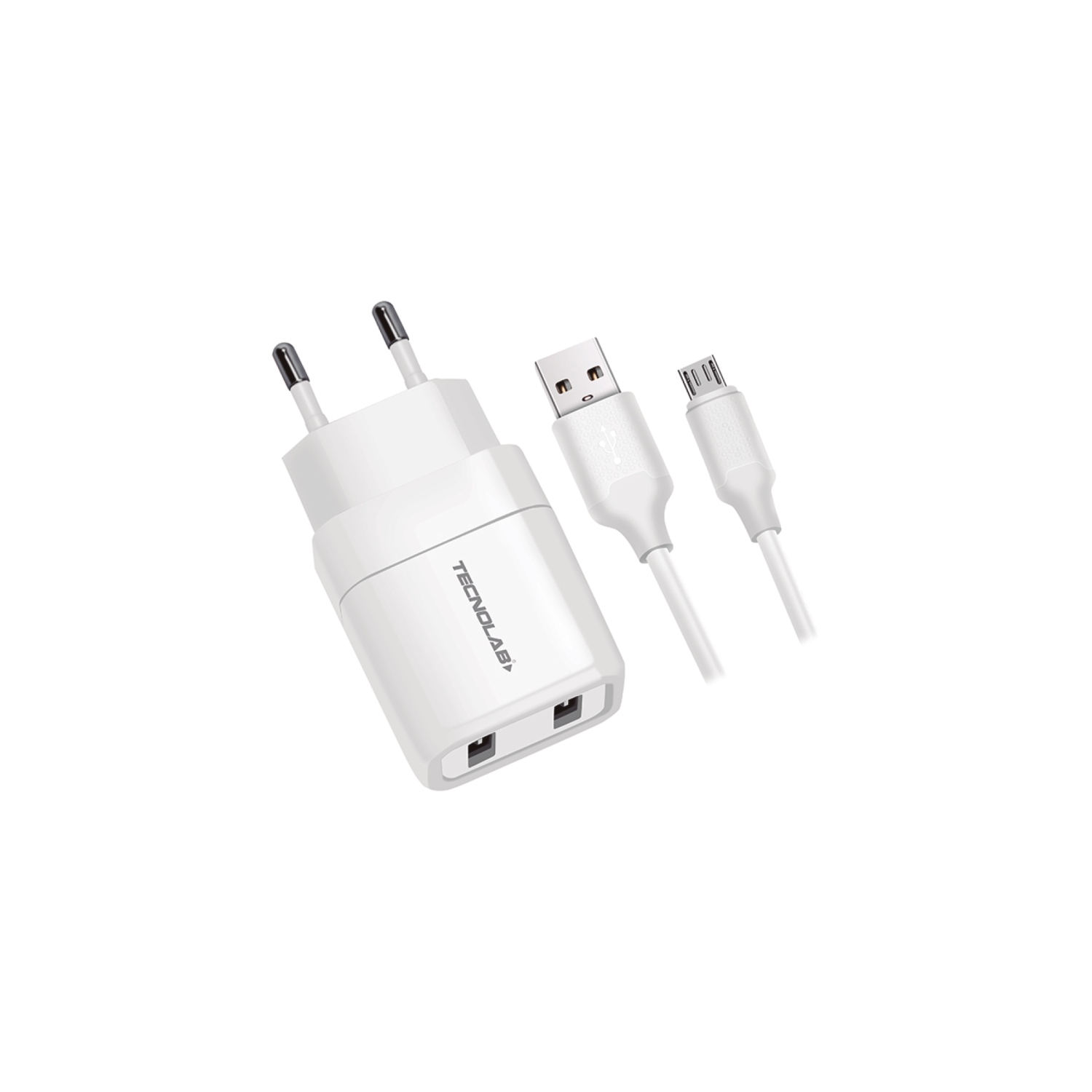 CARGADOR CELULAR 2.4A - DOBLE USB CON CABLE MICRO USB- WHITE - 1