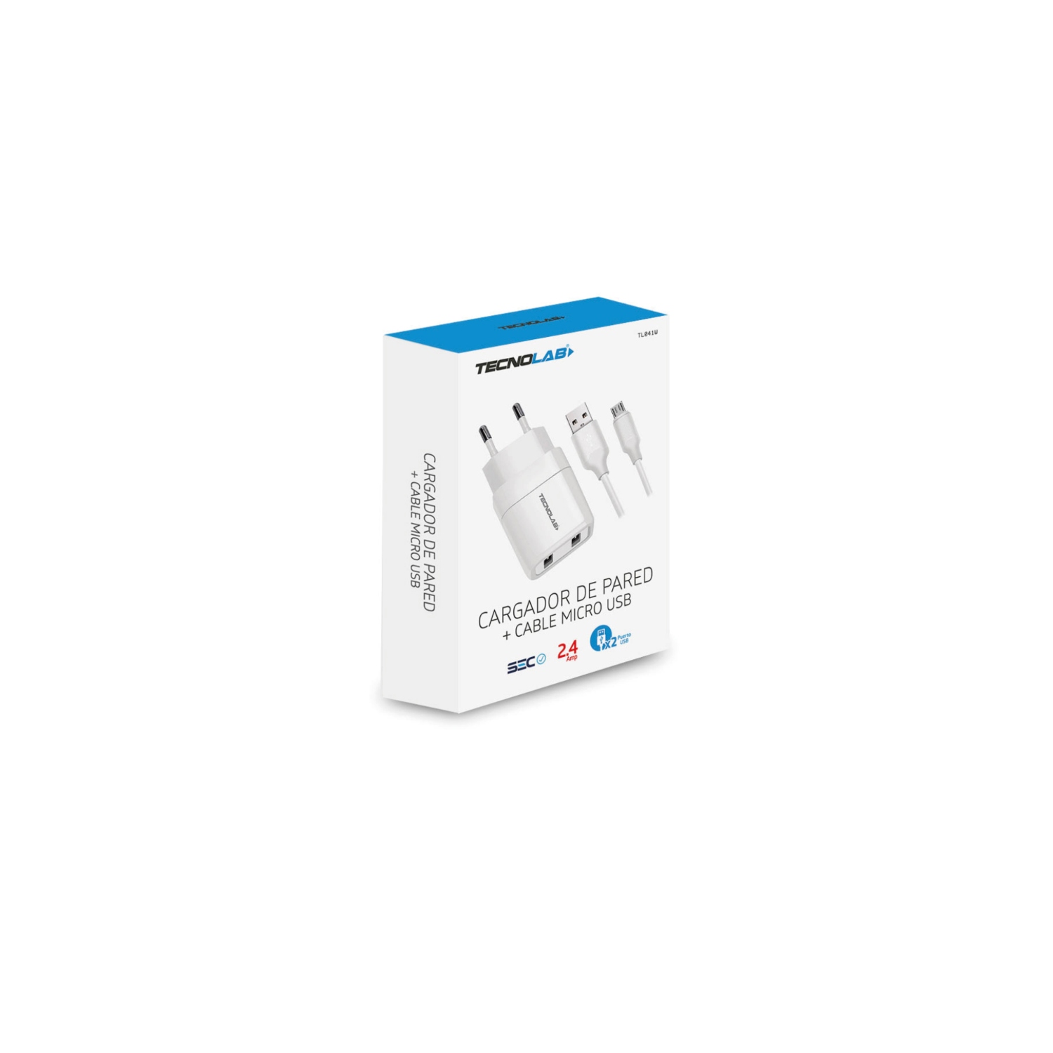 CARGADOR CELULAR 2.4A - DOBLE USB CON CABLE MICRO USB- WHITE - 2