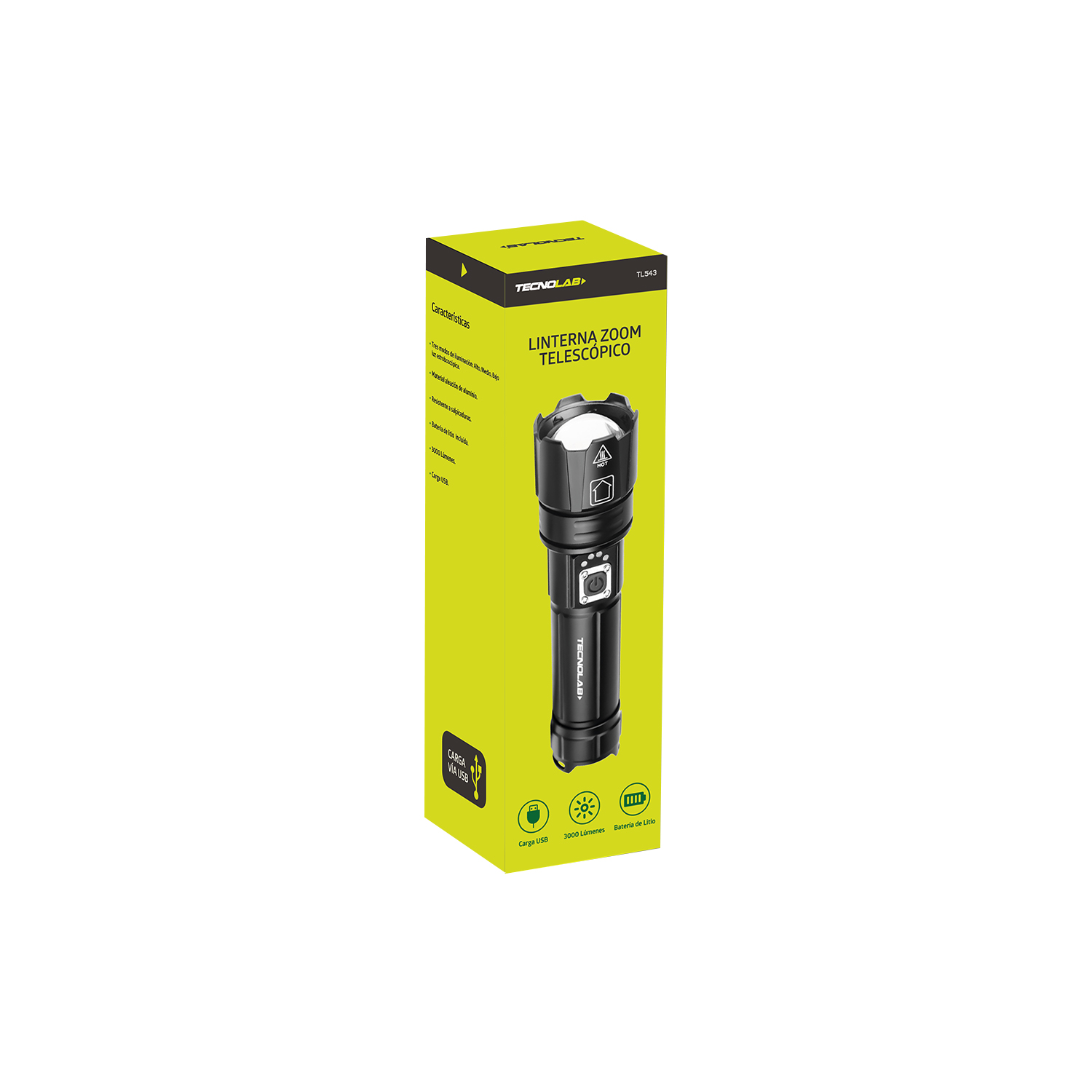 LINTERNA TECNOLAB DE MANO 16CM A PRUEBA DE AGUA CARGA USB - 4