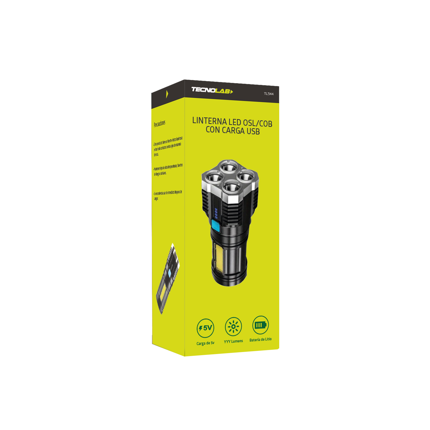 LINTERNA TECNOLAB DE MANO DE CUATRO LUCES 14CM CARGA USB - 4
