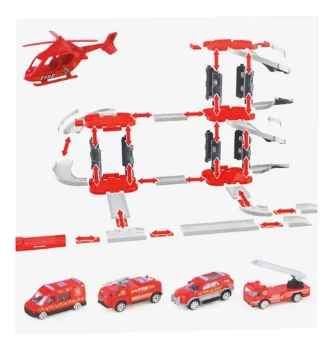 MINI PARKING GARAJE DE BOMBEROS ARMABLE CON AUTOS ROJO - 2