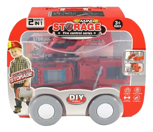 MINI ESTACION DE BOMBEROS DE JUGUETE CON 3 VEHICULOS ROJO - 1