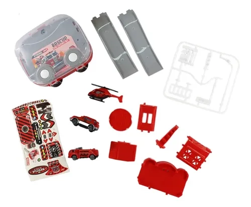 MINI ESTACION DE BOMBEROS DE JUGUETE CON 3 VEHICULOS ROJO - 3