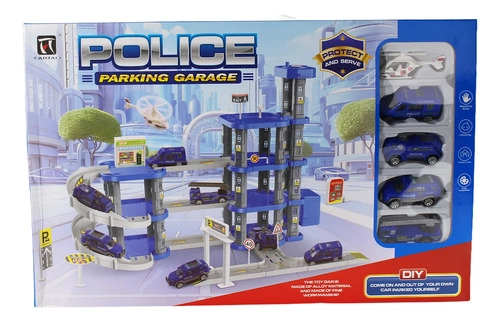 MINI PARKING GARAJE DE POLICIA DE JUGUETE CON AUTOS AZUL - 1