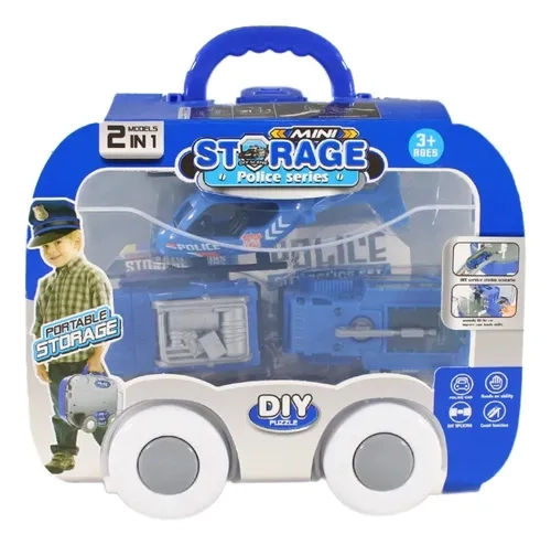MINI ESTACION DE POLICIA DE JUGUETE CON 3 VEHICULOS AZUL - 1