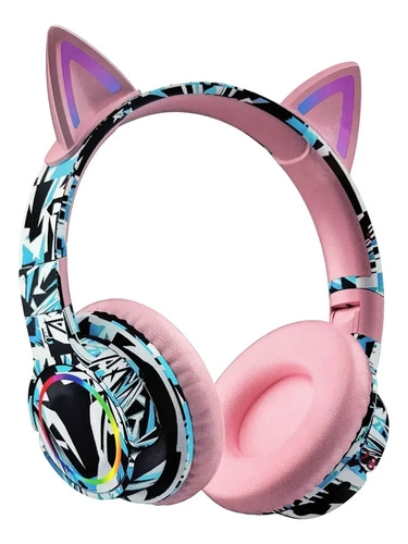 AUDIFONO INALAMBRICO BLUETOOTH OREJA DE GATO LUCES RGB AZUL AZUL - 1