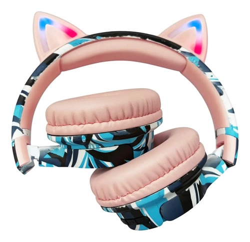 AUDIFONO INALAMBRICO BLUETOOTH OREJA DE GATO LUCES RGB AZUL AZUL - 2