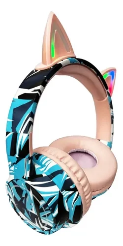 AUDIFONO INALAMBRICO BLUETOOTH OREJA DE GATO LUCES RGB AZUL AZUL - 3
