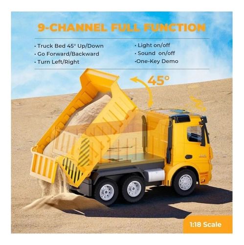 CAMION VOLQUETE RC DBLUE AMARILLO DE 9 CANALES CON BATERIA RECARGABLE CAMION CARGA - 3