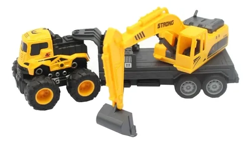 CAMION REMOLQUE A FRICCION CON EXCAVADORA INFANTIL EXCAVADORA Y CAMION AMARILLO - 1